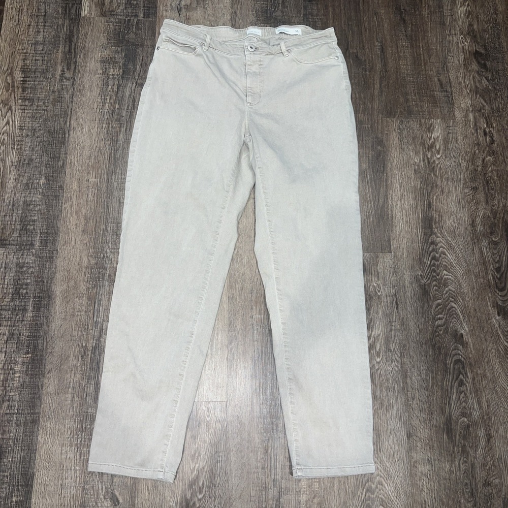 J Jill~Size 16~Slim Boyfriend Straight Leg Jeans Beige Stretch Denim Pant